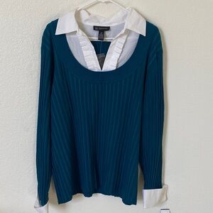 Inc International Concepts Teal Ribbed Sweater with White Collar & Cuffs sz 3x